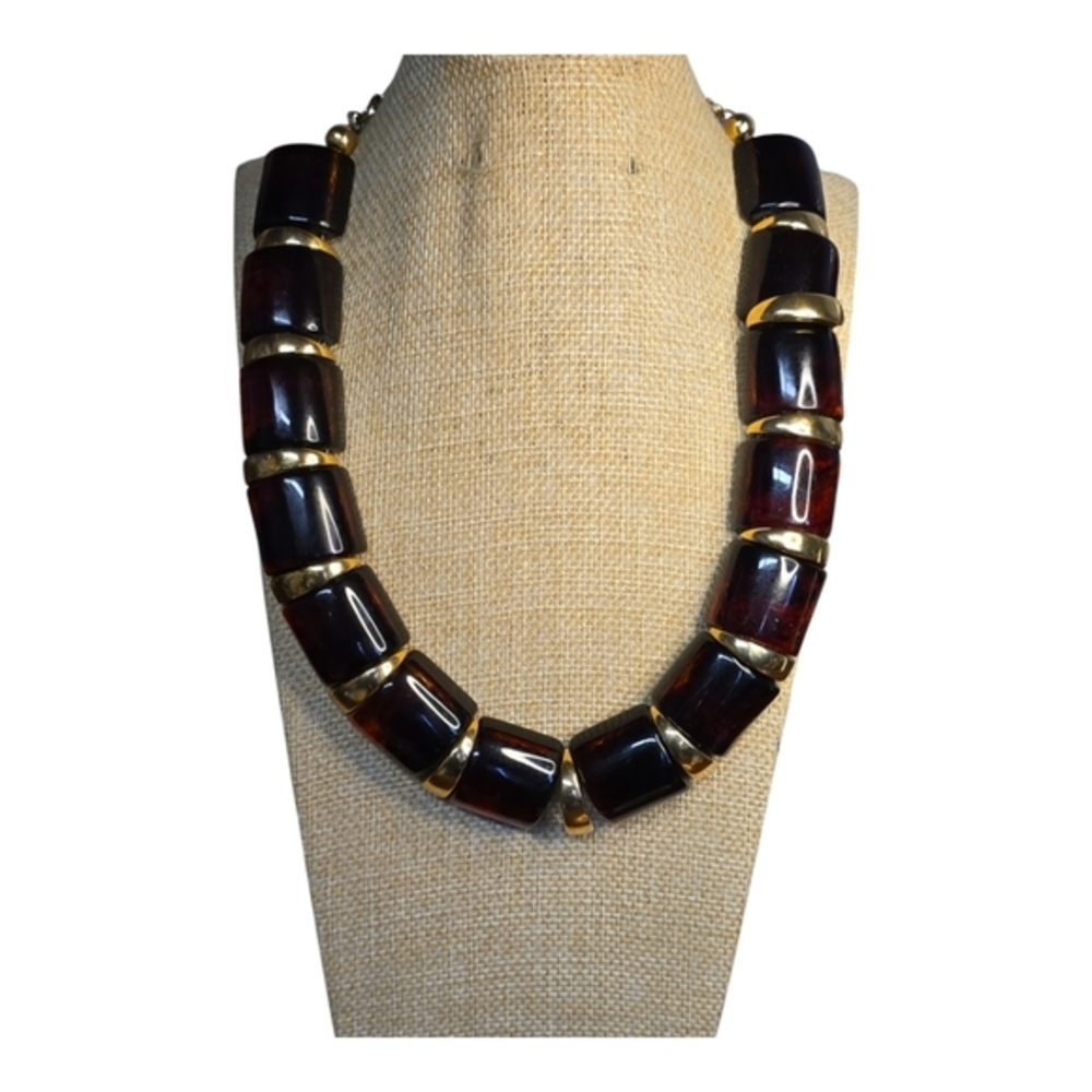 Vintage  Napier Root Beer Lucite  in Gold Tone  Necklace 20"